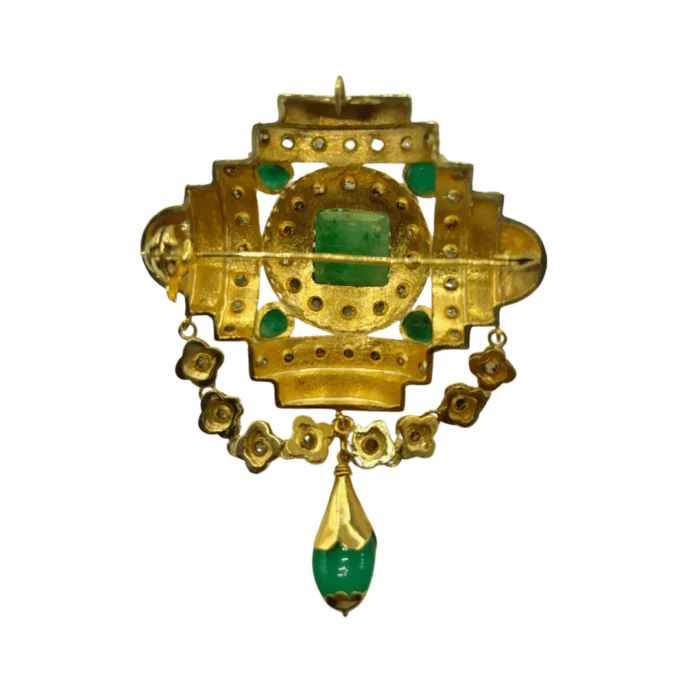 Broche Antique en Or 18K avec Émeraudes