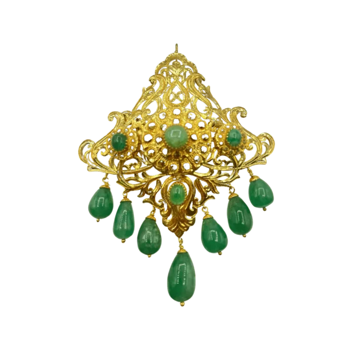 Broche Antique avec Pierres D'émeraudes en or 18k