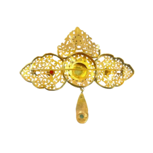 Broche Antique en Or 18K avec Émeraudes et Rubis