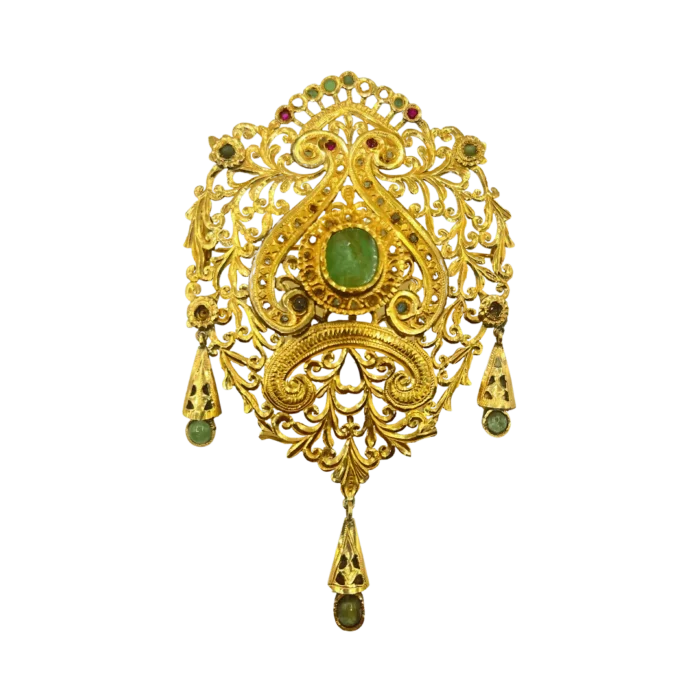 Broche antique en Or 18K avec Pierres Précieuses