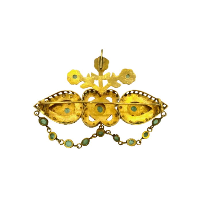 Broche antique avec Émeraudes en Or 18K