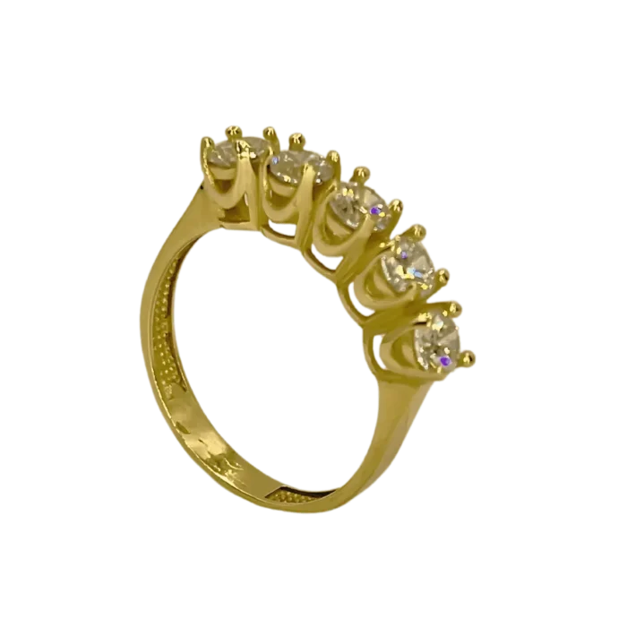 Bague 5 Pierres Zircons en Or 18K