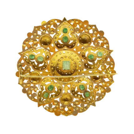 Broche avec Émeraudes et Rosaces en Or 18k