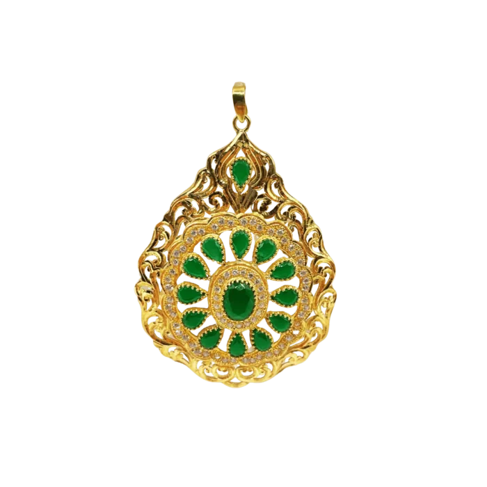 Pendentif Serti Pierres Vertes et Zircons