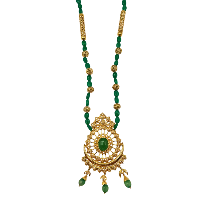 Sautoir Traditionnelle en Or 18K Sertie d'Émeraudes