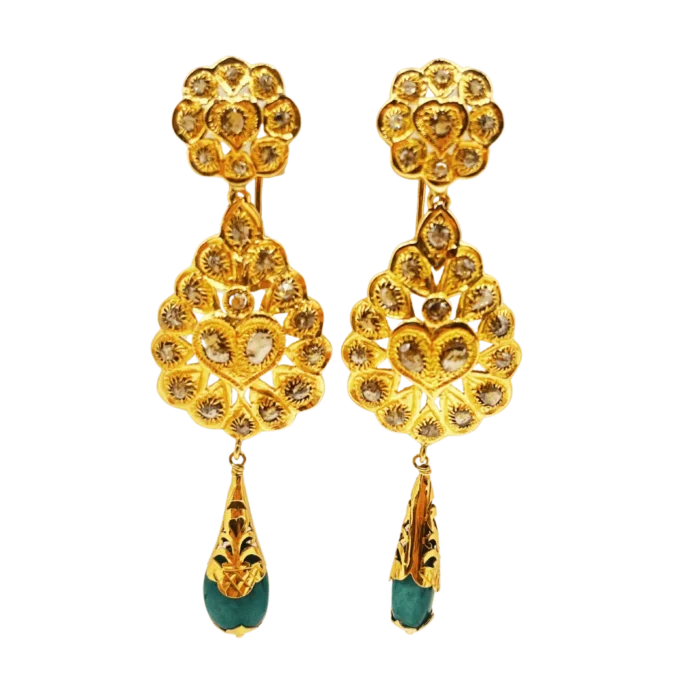 Boucles d'Oreilles Traditionnelles avec Émeraudes