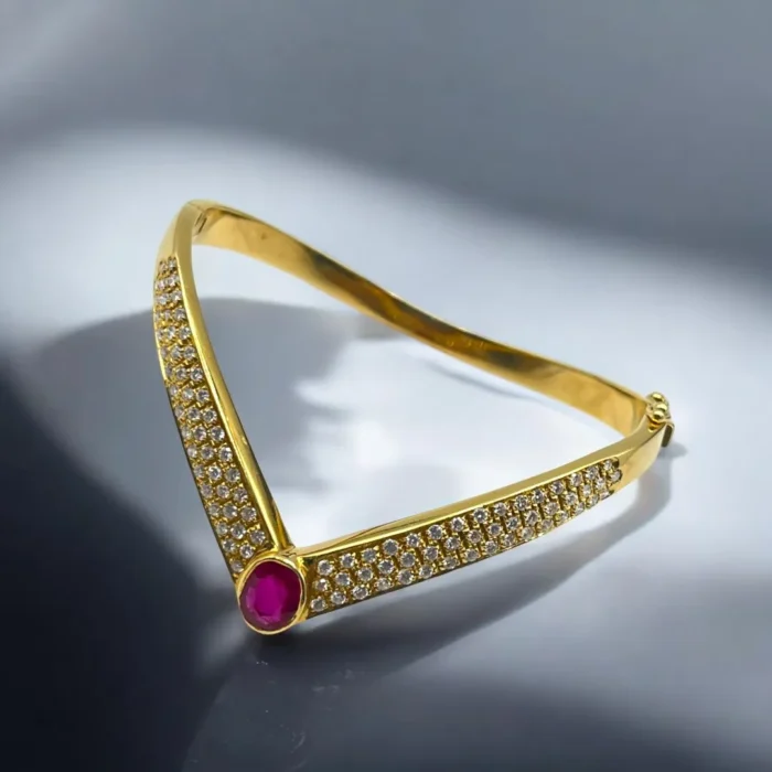 Bracelet Or Fin Sertie de Diamants et Rubis