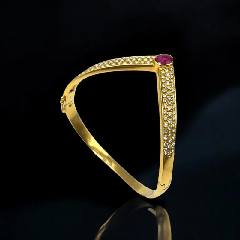 Bracelet Or Fin Sertie de Diamants et Rubis