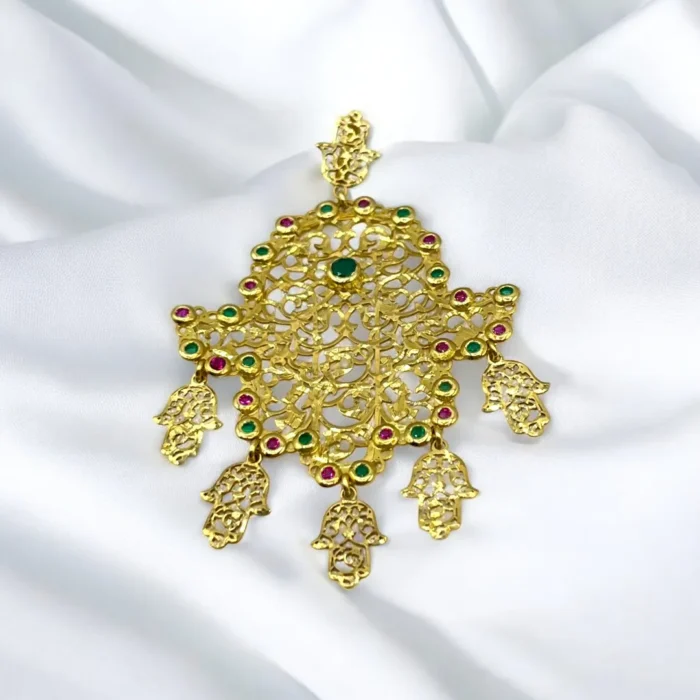 Pendentif Khamissa Orné Pierres Précieuses