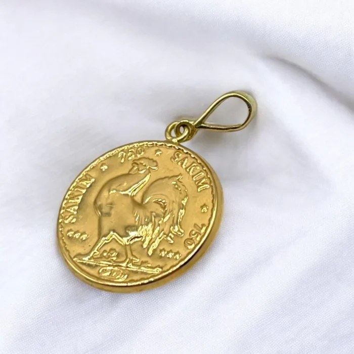 Pendentif Pièce de Monnaie Coq en Or 18k