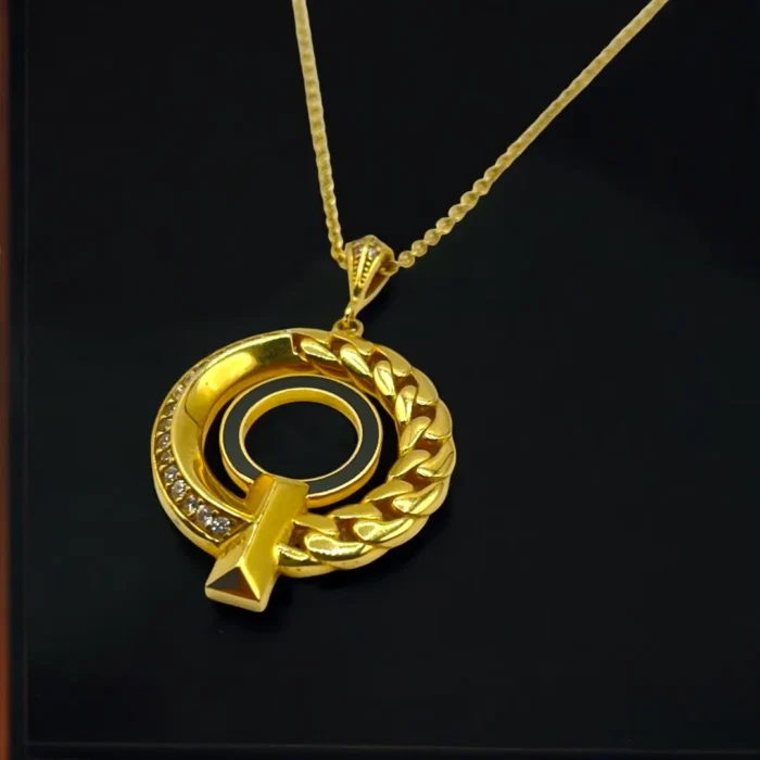 Chaîne avec Pendentif Rond en Or 18K