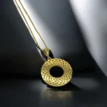 Chaîne Pendentif Rond Émaillé Vert en Or 18K